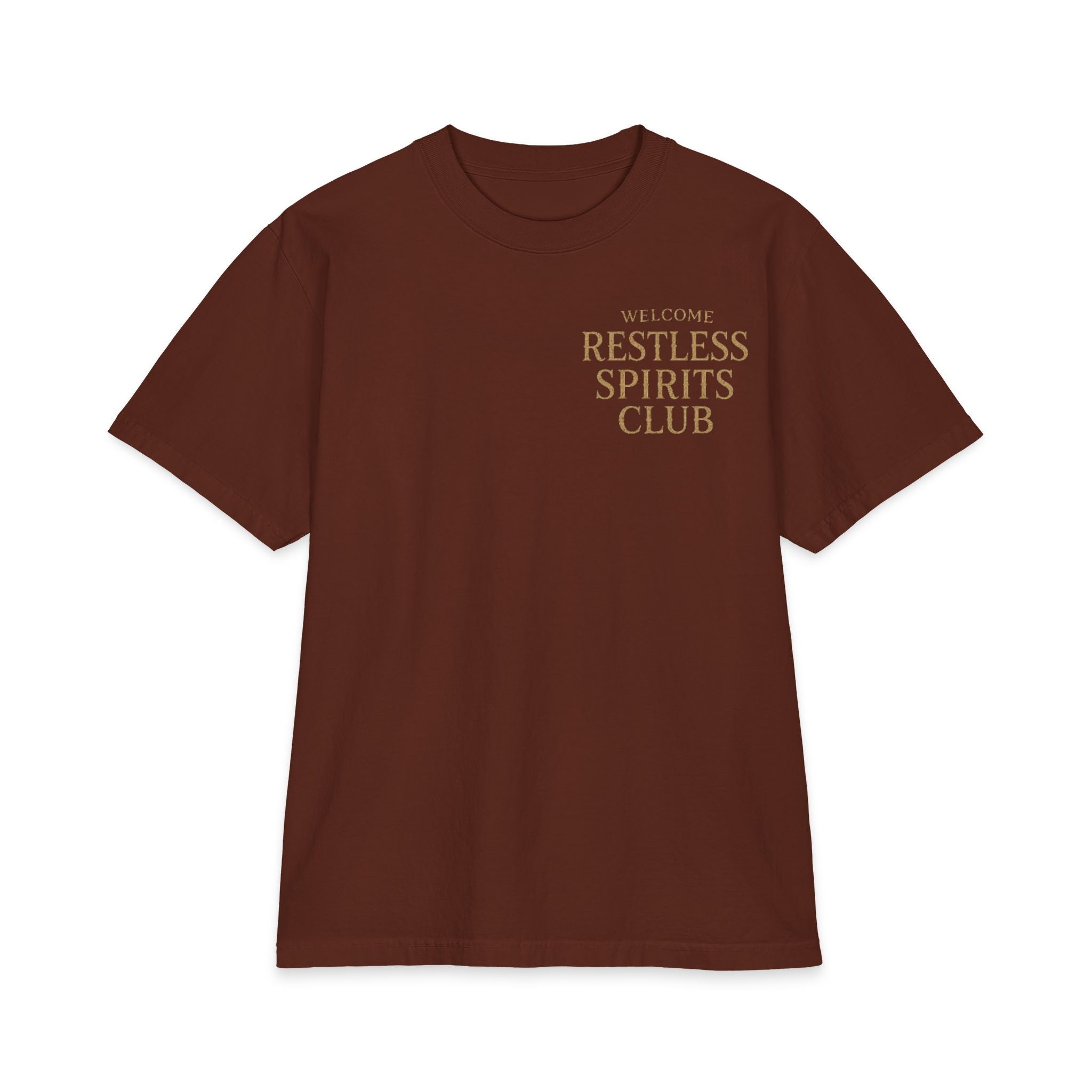 Restless Spirits Club Vintage Haunted Gate T-Shirt — "Welcome After Dark"