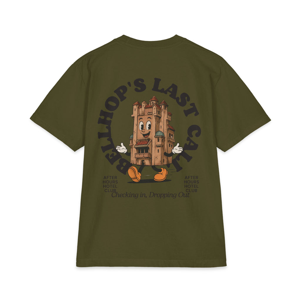 Bellhop’s Last Call Short Sleeve Tee — Vintage Hotel Mascot Graphic
