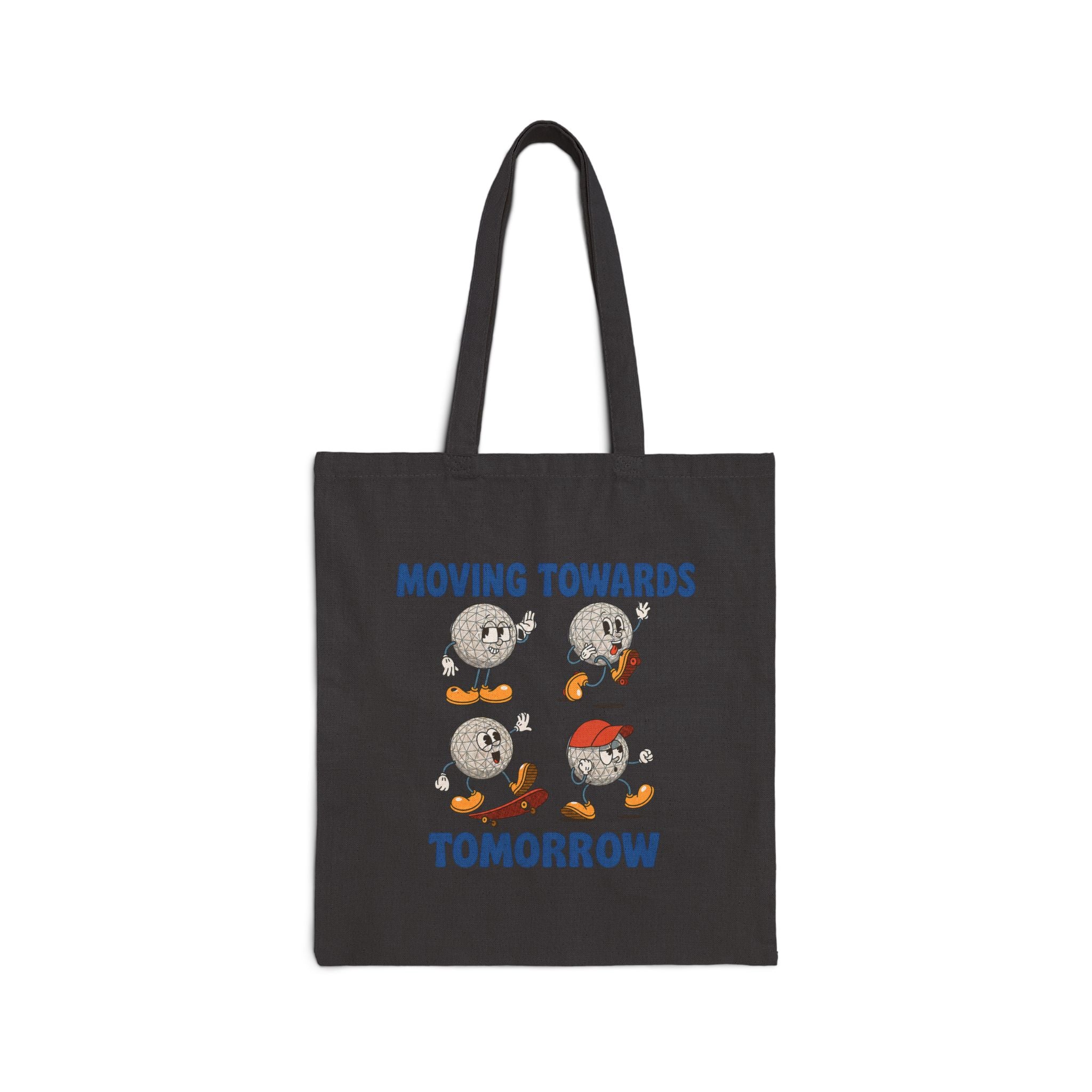 Canvas Tote Bag — "Moving Towards Tomorrow" Vintage Cartoon Moon Phases Eco Grocery Bag