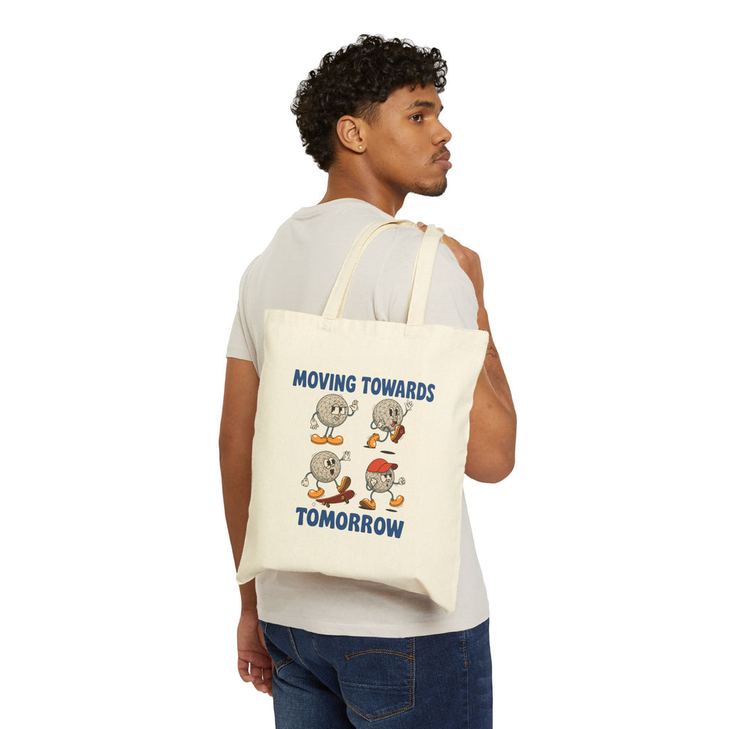 Canvas Tote Bag — "Moving Towards Tomorrow" Vintage Cartoon Moon Phases Eco Grocery Bag