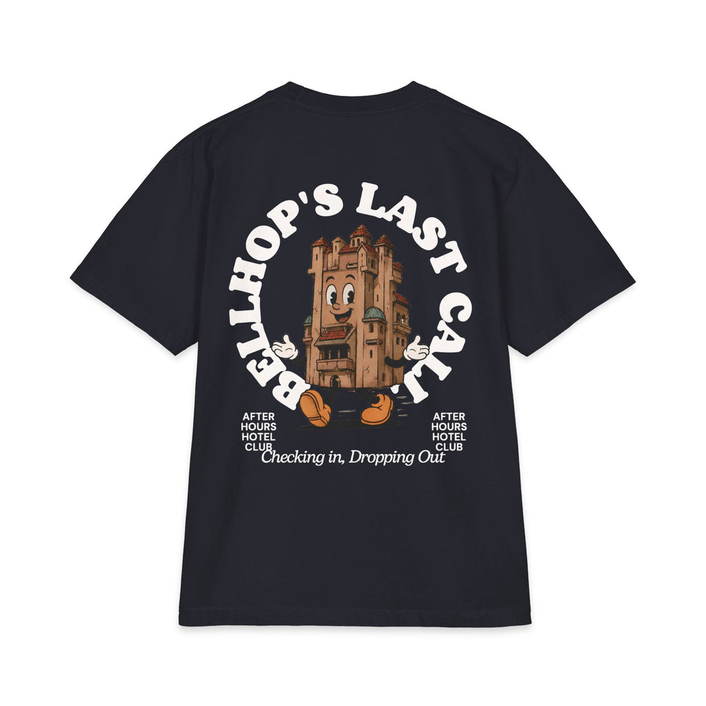 Bellhop’s Last Call Short Sleeve Tee — Vintage Hotel Mascot Graphic