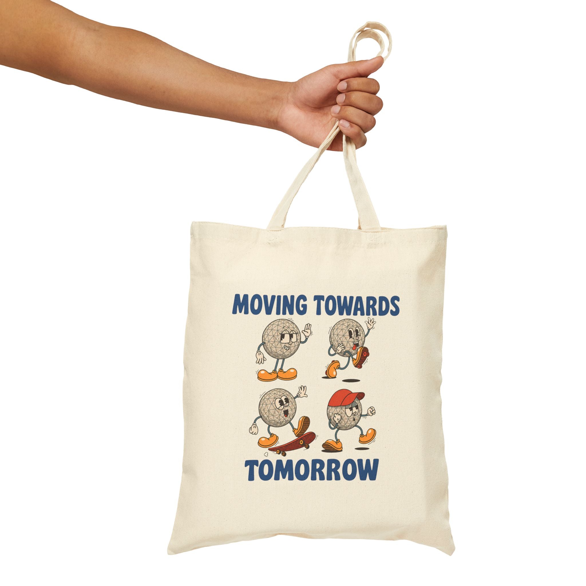 Canvas Tote Bag — "Moving Towards Tomorrow" Vintage Cartoon Moon Phases Eco Grocery Bag