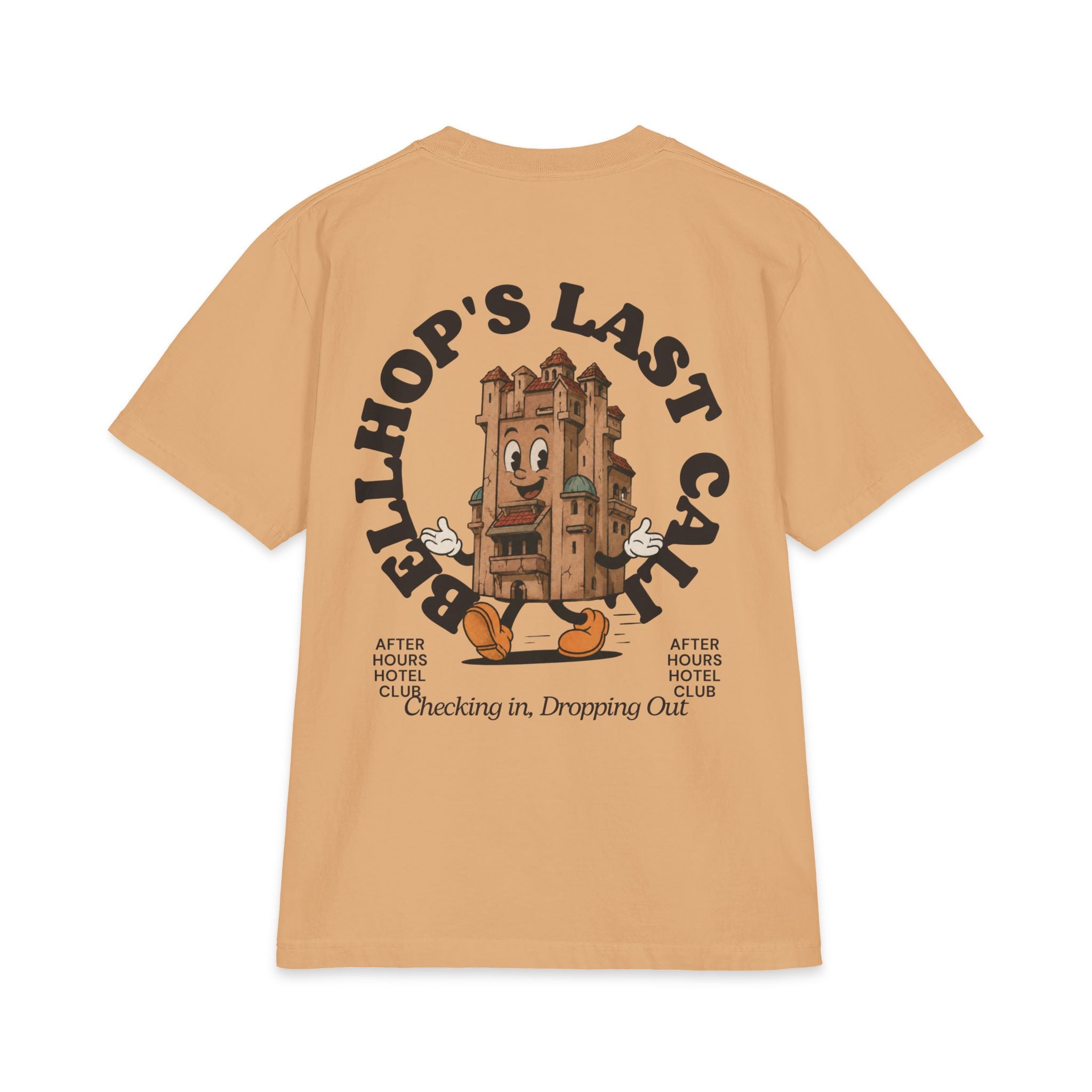 Bellhop’s Last Call Short Sleeve Tee — Vintage Hotel Mascot Graphic