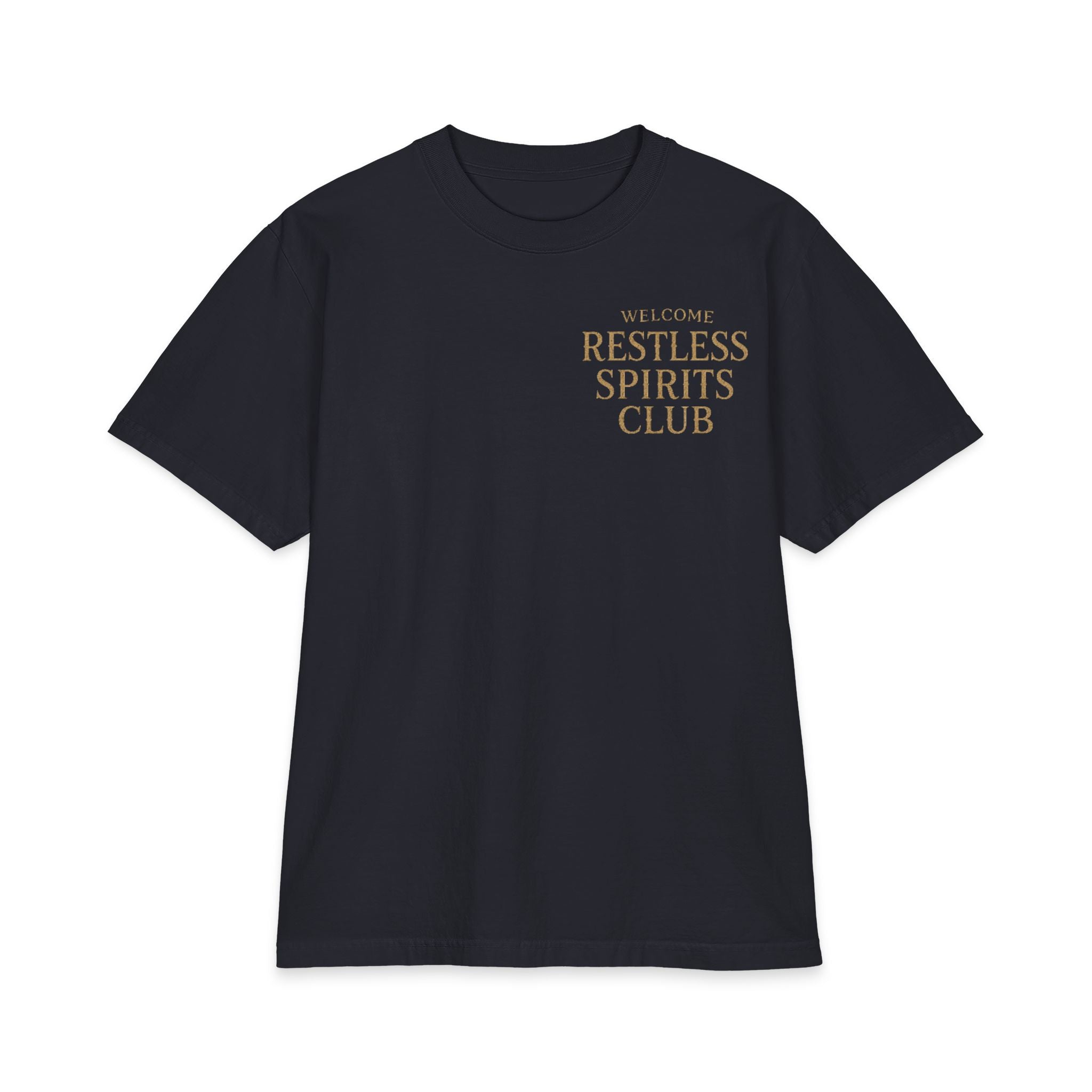 Restless Spirits Club Vintage Haunted Gate T-Shirt — "Welcome After Dark"