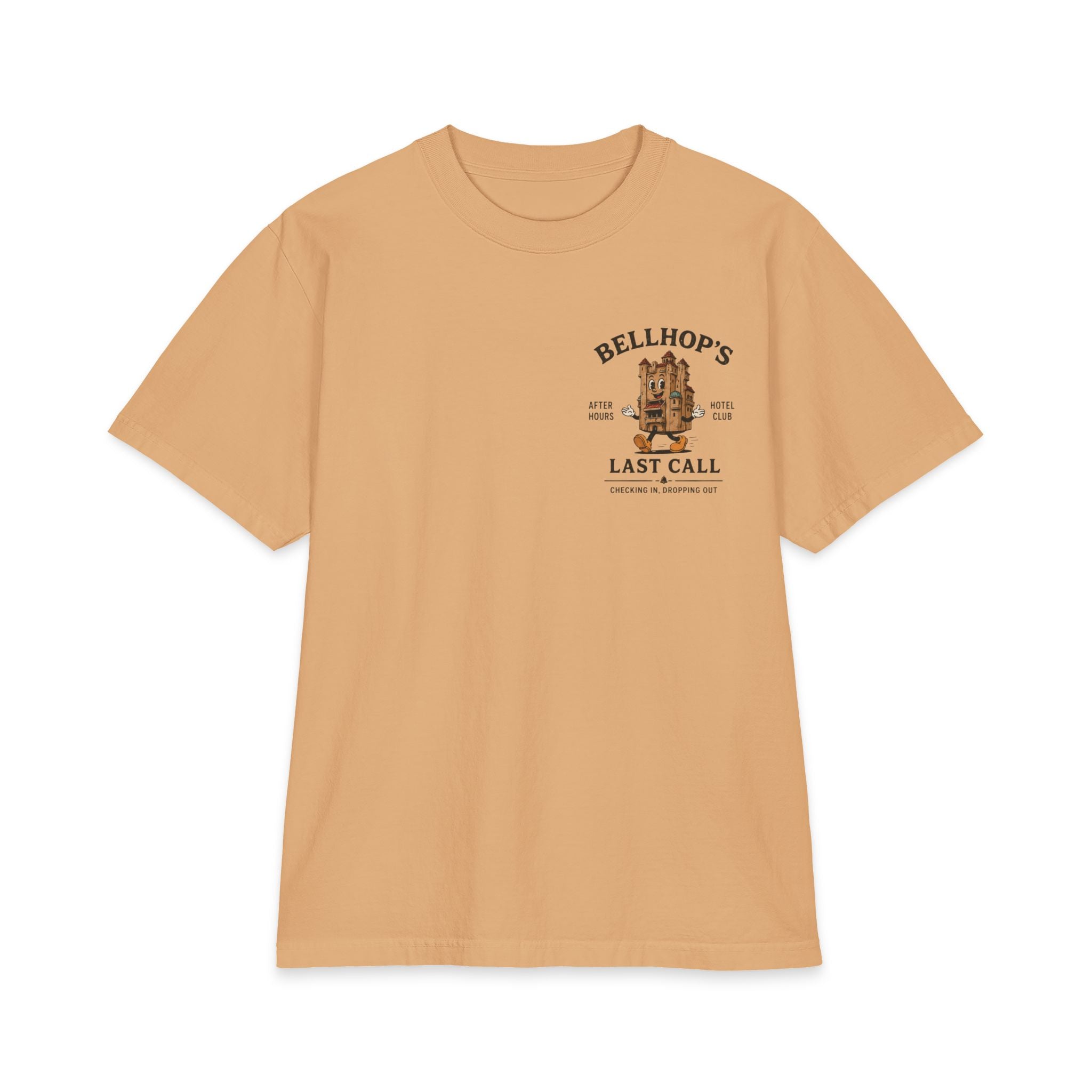 Bellhop’s Last Call Short Sleeve Tee — Vintage Hotel Mascot Graphic