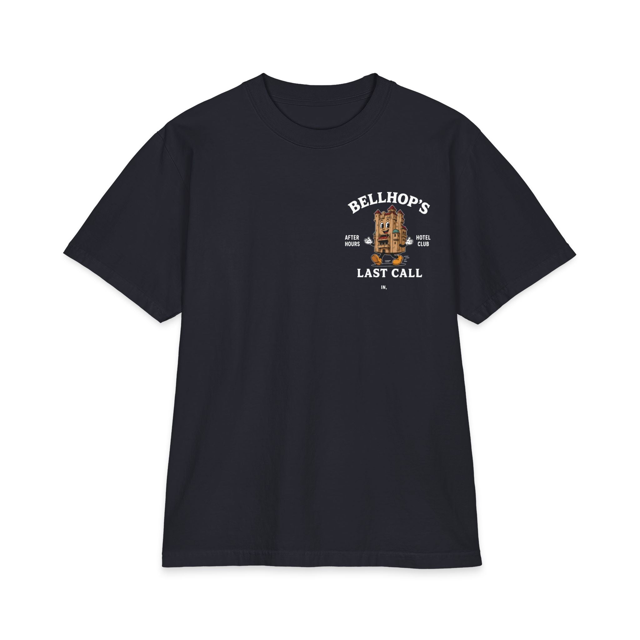 Bellhop’s Last Call Short Sleeve Tee — Vintage Hotel Mascot Graphic