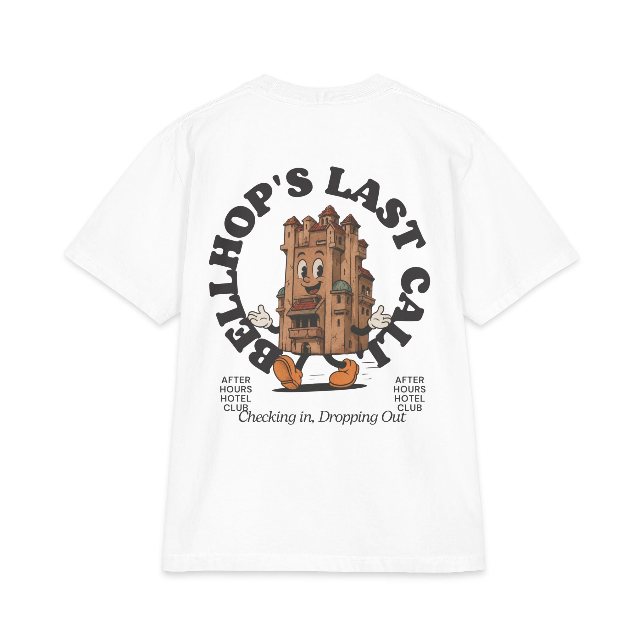 Bellhop’s Last Call Short Sleeve Tee — Vintage Hotel Mascot Graphic