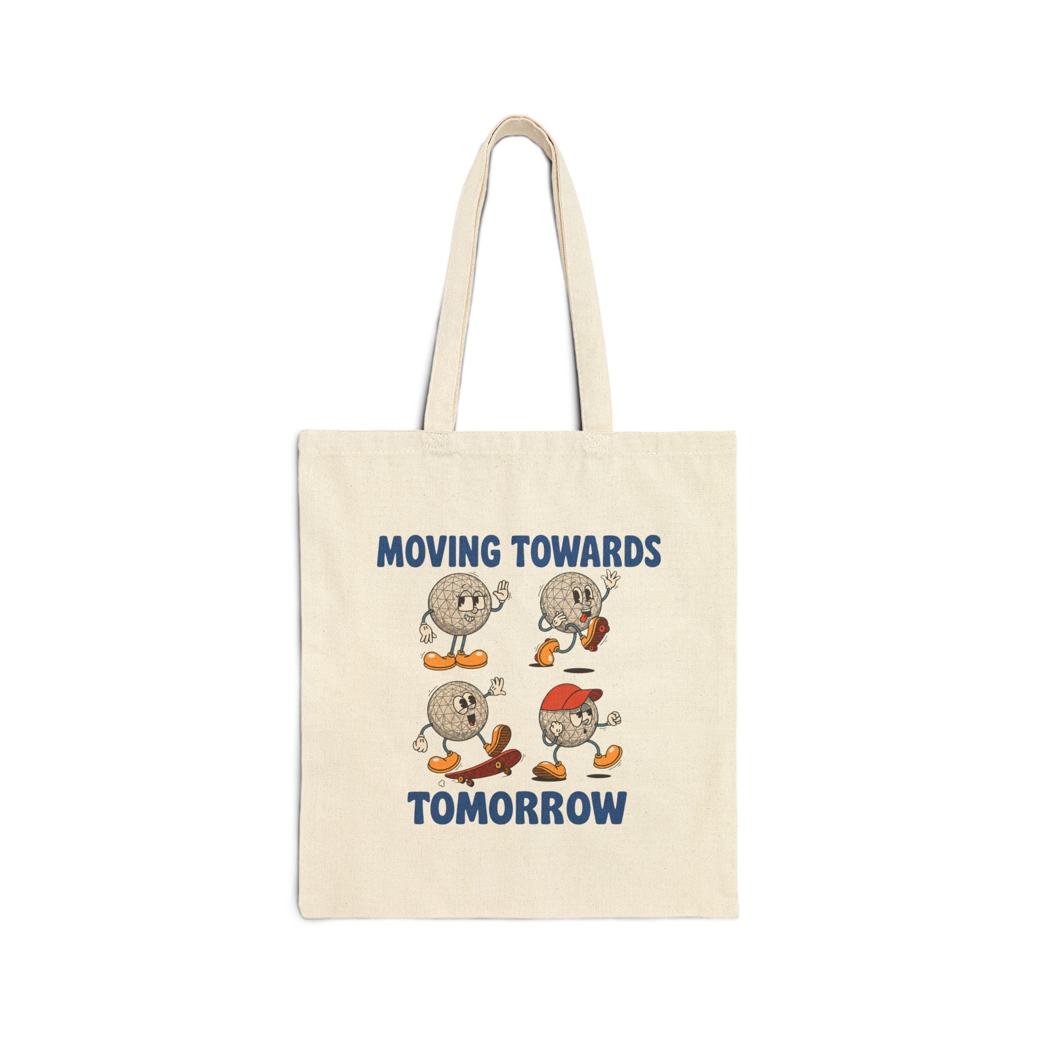 Canvas Tote Bag — "Moving Towards Tomorrow" Vintage Cartoon Moon Phases Eco Grocery Bag