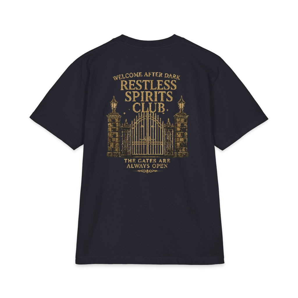 Restless Spirits Club Vintage Haunted Gate T-Shirt — "Welcome After Dark"