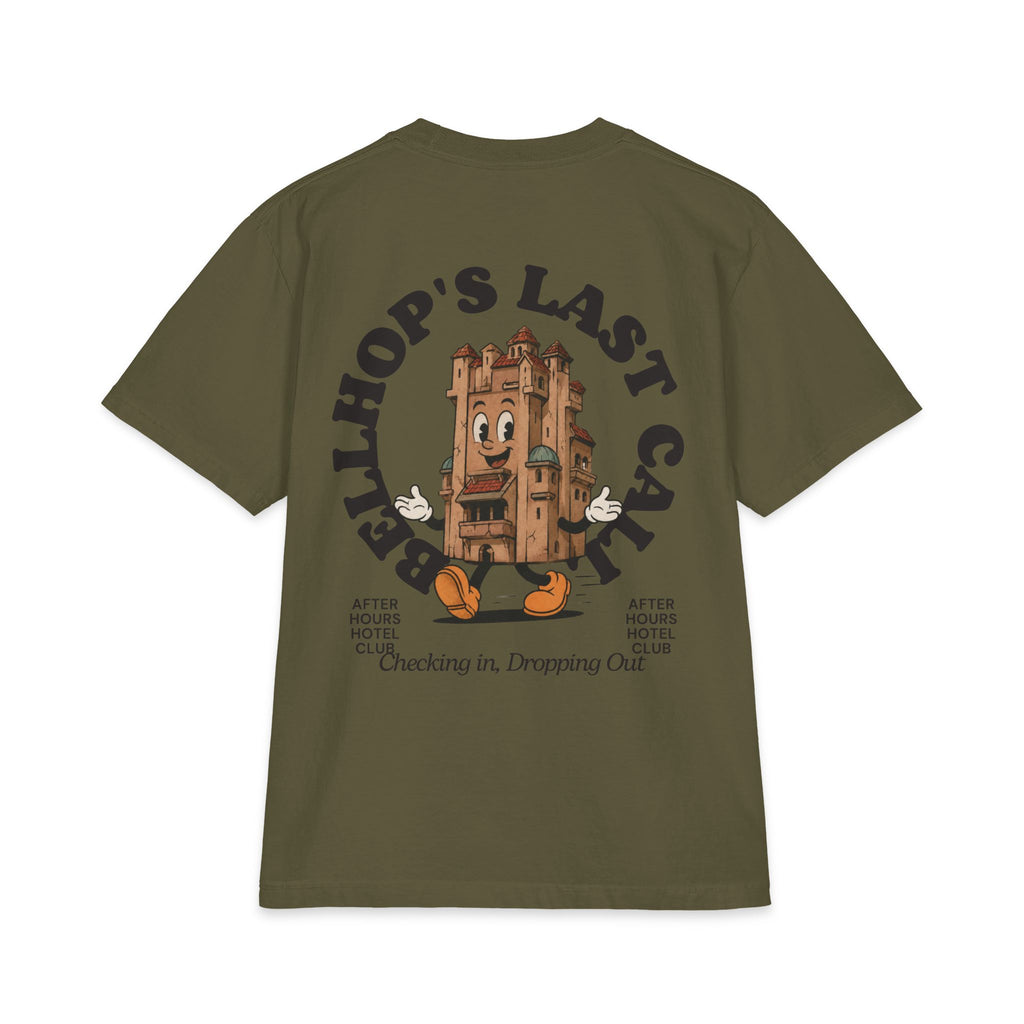 Bellhop’s Last Call Short Sleeve Tee — Vintage Hotel Mascot Graphic